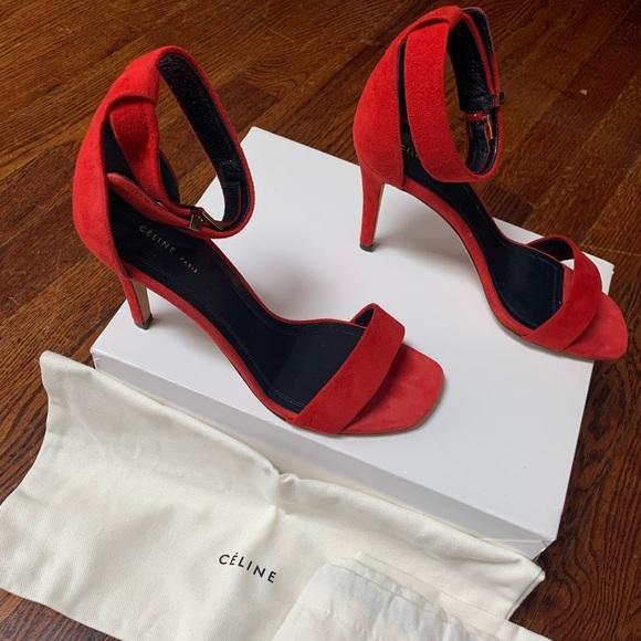 Celine Iconic Sandals in Red Suede - Picture 4 of 5